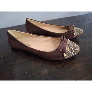 EUC Luo Luo Brown Suede with Rhinestones Ballet Flats/Sz. 6.5